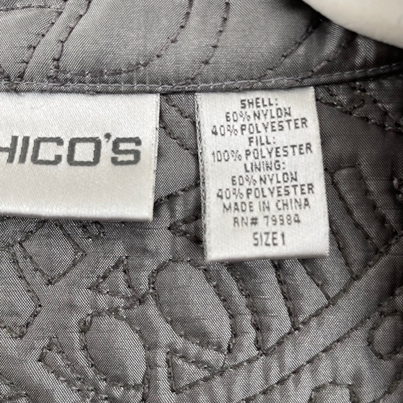 Chicos Quilted Jacket Silver Grey Sheen Long Sleeve Small - Picture 15 of 15
